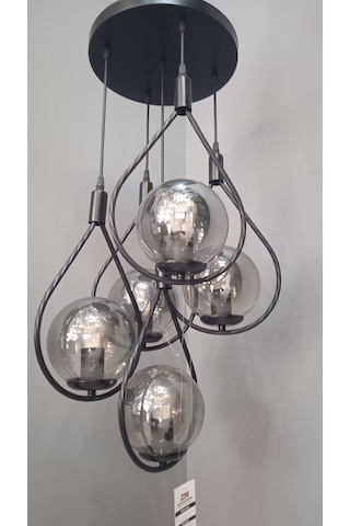 Damla Glob Camlı 5Lİ Sarkıt Avize Füme