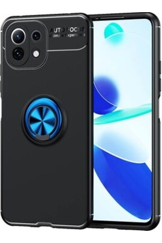Xiaomi Mi 11 Lite Kılıf Yüzüğü Stant Ve Araç Tutucu Olabilen Şık Esnek Premium Silikon Kapak Ryc/ravel Siyah - Mavi