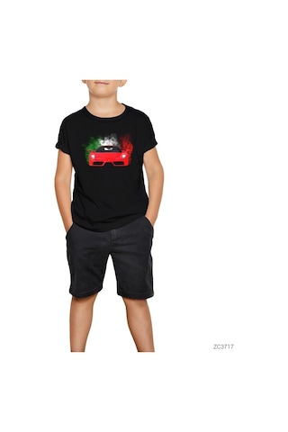 Ferrari Colored Smoke Siyah Çocuk Tişört Beyaz