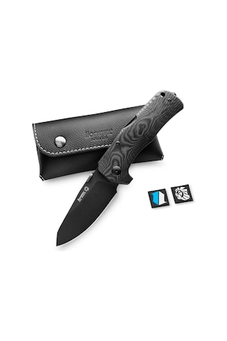 Lionsteel Tm1 Special Edition - Bladehq - Black Camo Carbon Fiber - Black Blade Deri Kılıflı Kamp Çakı Siyah