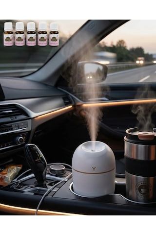 Taşınabilir Hava Nemlendirici 5 Esans Hediyeli Led Işıklı Aromaterapi Buhar Makinesi Renkli