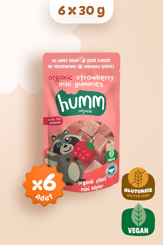Humm Organic Organik Glutensiz Vegan Çilekli Mini Küpler Atıştırmalık 6 x 30 G