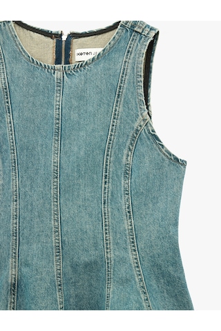 Koton Pamuklu Bisiklet Yaka Fermuarlı Nervürlü Kolsuz Denim Bluz Ovd 6sal30031md