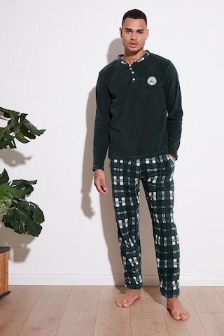 Buratti Ekoseli Regular Fit Düğmeli Bisiklet Yaka Kışlık Polar Erkek Pijama Takımı 60961002 Yeşil