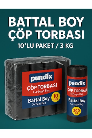 Pundix Pundıx Battal Boy Çöp Torbası 75x90 Cm 10 Lu Rulo Opp Ambalajlı Toplam 3 Kg Dayanıklı, Sızdırmaz Ve Geniş Hacimli Çöp Poşeti