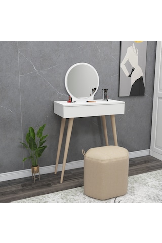 Arnetti Siena Makyaj Masası Aynalı Ahşap Ayaklı Beyaz