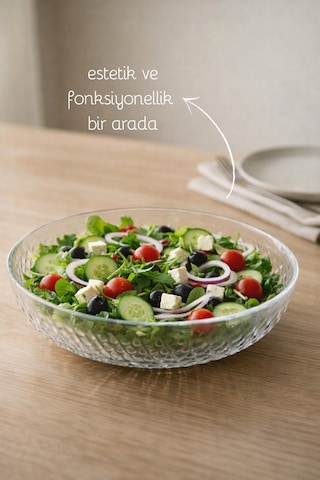 El Yapımı Cam, Büyük Boy Tesbih Model Salata Kasesi - Bowl Kasesi Şeffaf