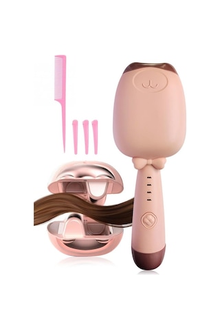 Mobgift Pembe Kedi Figürlü Seramik Saç Şekillendirici 200 Derece Hızlı Isınma Özelliği Açık Pembe