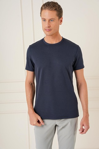 Efor Comfort Fit Bisiklet Yaka Esnek Pamuk Casual Lacivert Tişört Ts 885 Lacivert