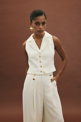 Sateen Eva Yelek - Ekru-136983 Ekru
