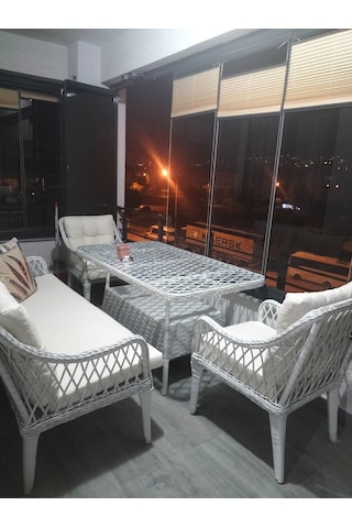 Kaş 3+1+1+masa Rattan Bahçe Balkon Mobilyası Açık Krem