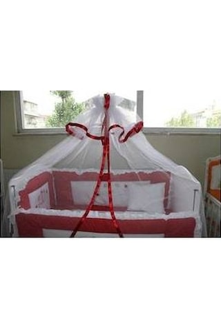 Hugoy Bebek beşik cibinliği ve demiri, cibinlik, tül,demir kırmız