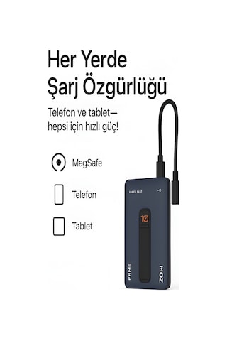 10000mah 20w Hızlı Şarj Kablosuz Magsafe Powerbank Type-c Kablolu/girişli Standlı - Siyah Siyah