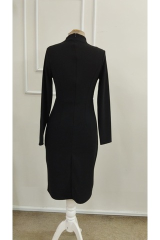 Bhrwear Kadın Uzun Kollu Balıkçı Yaka Düğmeli Midi Ithal Krep Elbise Renkli