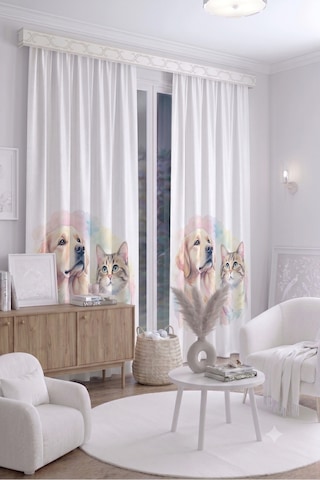 Bebek Çocuk Odası Fon Perdesi 140x260 Cm 2 Kanat Sevimli Desenli Dekoratif Dijital Baskılı Premium Çocuk Odası Perdesi Beyaz