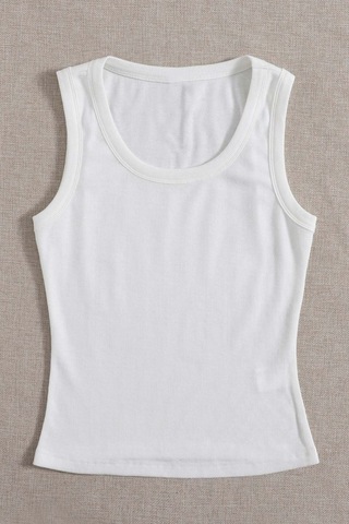 Merry See Düz Renk Kadın Kolsuz Bluz Crop Top Beyaz