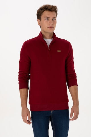 U.S. Polo Assn. Erkek Regular Fit Yarım Fermuarlı Bordo Basic Sweatshirt 50313802-VR014