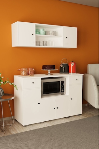 Kahve Köşesi Çok Amaçlı Dolap Mikrodalga Set Altı Mutfak Dolabı Beyaz / Beyaz