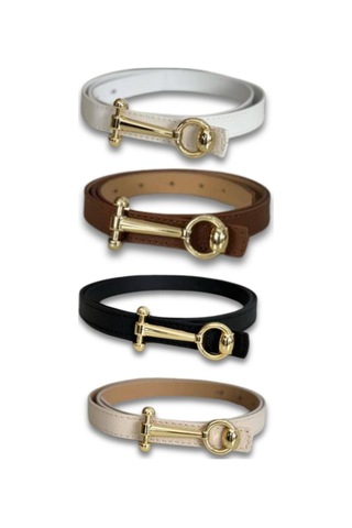 Vos Versa Uzun Tasarım Gold Tokalı Taba İnce Kadın Kemeri Vosdk0214101 Beyaz