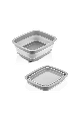 Flosoft Katlanabilir Bulaşıklık Ve Badya, Akordiyon Kaşıklık Bölmeli Tabaklık Kurutmalık Badya Gri