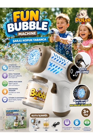 Şarjlı Baloncuk Tabancası Işıklı Otomatik Köpük Balon Makinesi Bubble Gun Beyaz
