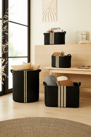 Ocean Home Textile Çizgili Siyah Renk Jüt Sepet 30 x 21 x 18 cm