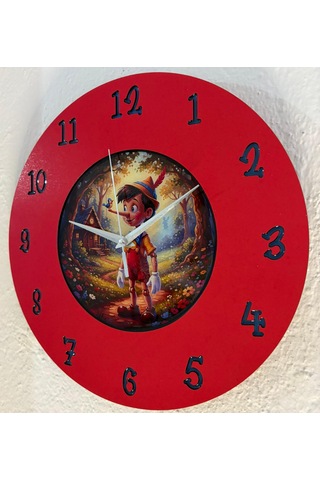 Kişiye Özel İsimli Çocuk Odası Duvar Saati Epoksi Dolgulu 35 Cm Masallar Serisi Kırmızı - Siyah