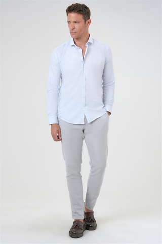 Süvari Buz Mavi Slim Fit Düz Klasik Yaka Gömlek