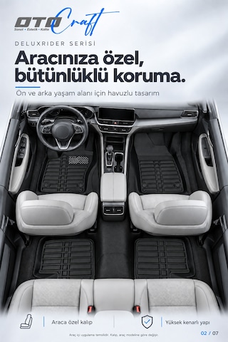 Otocraft Porsche Panamera 2017-2024 Araca Özel Deluxrider Lüks Havuzlu Paspas Tam Set 3 Parça