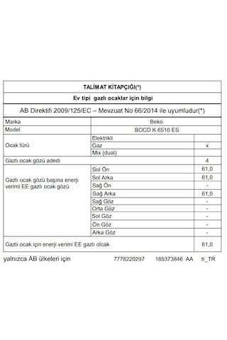Beko BOCD K 6510 ES Gazlı Cam Tablalı Ocak