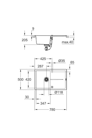 Grohe K400 Kuvars Kompozit Eviye 50 -C 78 / 50. Granit Gri -