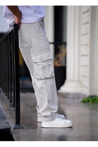 Cool Tarz Erkek Kargo Cep Baggy Pantolon Gri Rengi Gri Gri