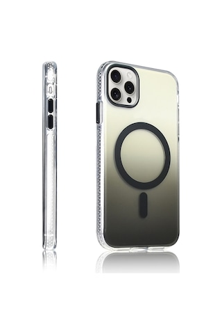Techaks Apple Uyumlu iPhone 16 Pro Kılıf M-safe Şarj Özellikli Transparan Renk Geçişli Tchs Toros Kapak - Siyah Siyah