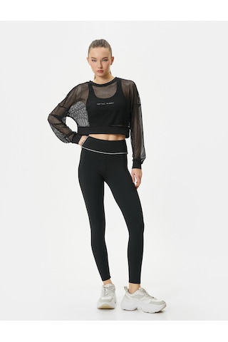 Koton Spor Tayt Yüksek Bel Çizgi Detaylı Slim Fit Siyah 4SAK40069NK999 Siyah