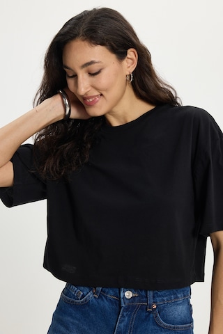 Tudors Kadın Slim Fit Dar Kesim %100 Pamuk Kısa Kollu Bisiklet Yaka Siyah Crop Tişört-50380