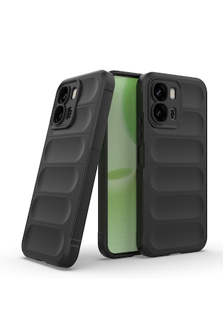 Oppo A6x Kılıf Darbe Emici Leke Tutmaz Esnek Tpu Oyuklu Arka Yüzey Tasarımlı Etnik Silikon Kapak Siyah