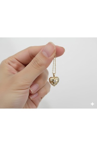 Akfecan Çelik 316l Zirkon Taşlı Içi Açılan Kalp Lolye Altın
