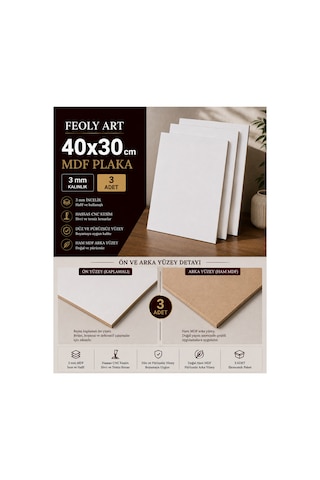 Mdf - 40x30cm Beyaz Lam Mdf Plaka 3mm / 3 Adet Ahşap Boyama, Maket, Hobi Ve Dekorasyon