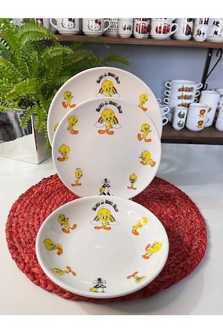 6 Parça Tweety Model Çocuk Bebek Yemek Takımı Beslenme Seti Çok Renkli