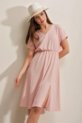 Gabria Kadın Gabria V Yaka Bel Lastikli Elbise Pudra