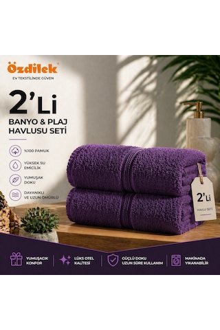 Özdilek Belda Plaj Havlusu 70x140 Cm %100 Pamuk Büyük Boy Yumuşak Havlu Yüksek Emici & Hızlı Kuruyan Deniz, Plaj, Havuz Havlusu Mor