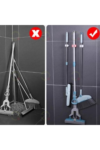 Mainshop Pratik Yapışkanlı Duvar Mop Süpürge Paspas Temizlik Fırçası Tutucu Asma Askı Aparatı 1 Adet M-310 Beyaz