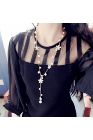 İnci Beş Yapraklı Çiçek Uzun Kolye Kadın Püskül Uzun Kazak Zinciri Beyaz Çok Renkli