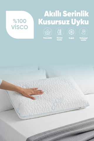 Ortopedik Isı Emici Cool Actıve Uyku Yastığı - Isı Kontrollü Akıllı Visco Yastık Terleme Önleyici Beyaz