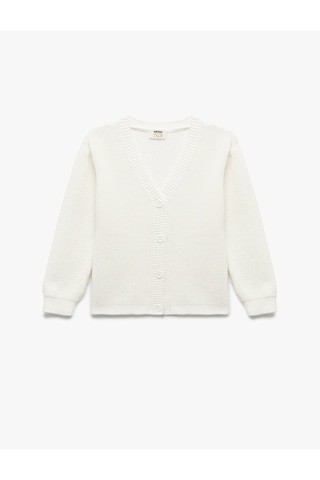 Koton V Yaka Uzun Kollu Basic Triko Hırka Ekru 6wkg90089ht Ekru