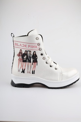 Ramer Beyaz Blackpink Fermuarlı Kız Çocuk Botu cb01-10868 001