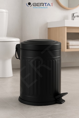 Vintage Krem Çöp Kovası Amortisörlü Kapak Çizgili Lüks Model 5lt Siyah