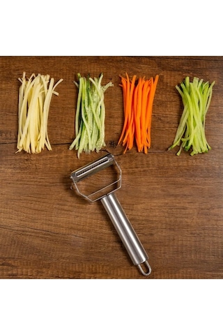 Createtech Mutfak İçin Paslanmaz Çelik Sebze Julienne Soyucu, Çift Taraflı Bıçaklı Kesici, Sandviç Peyniri Ve Sosis Dilimleyici Şeffaf