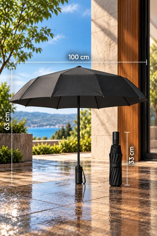 Lipra Siyah El Fenerli Katlanabilir Şemsiye 100 Cm Led Işıklı Rüzgara Dayanıklı Taşıma Kılıflı