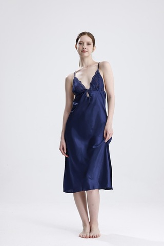 Laperissa Kadın Saten Dantelli Lacivert Gecelik Lacivert